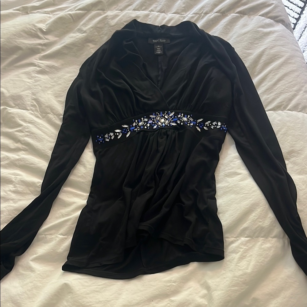 New York & Company Black Embellished Long Sleeve Blouse